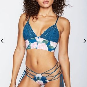 Frankie’s Bikinis Blue Crochet Bikini Top